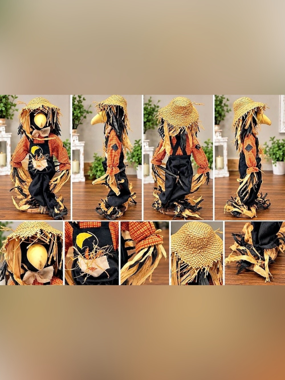 Primitive Corn Husk Scarecrow Doll 12” Fall Halloween Thanksgiving Decor
